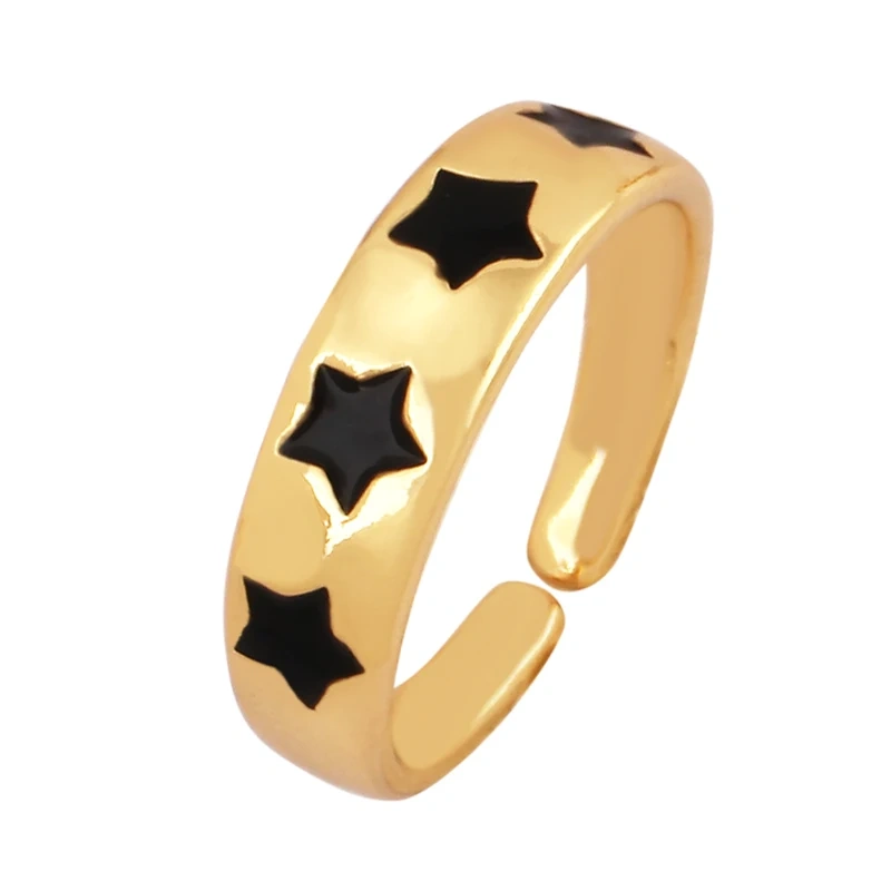 Trendy Star Moon 18K Gold Plated Finger Ring,Colourful Enamel Coated Zircon Open Adjustable Rings Jewelry Findings Supplies P34