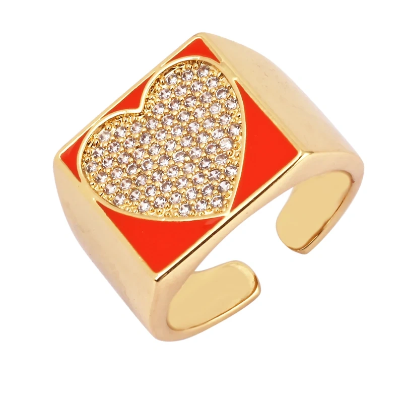 Trendy Colourful Enamel Coated Zircon Finger Ring,Eye Hand Heart Star Pattern Gold Plated Rings Jewelry Findings Supplies P32