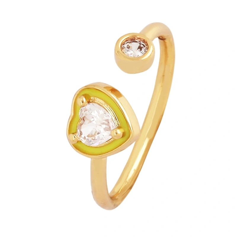 Love Heart Shape 18K Gold Plated Finger Ring,Colourful Enamel Coated Zircon Open Adjustable Rings Jewelry Findings Supplies P34