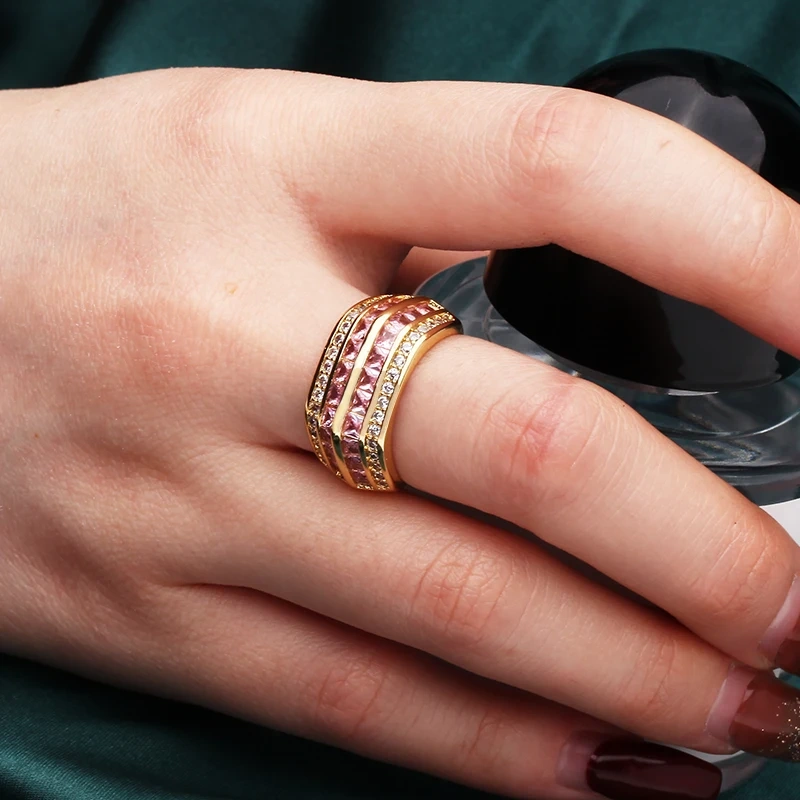 Luxurious Full Pave CZ Gem Style Finger Ring, Flower Butterfly Minimalist Blue Green Summer Beach Party Jewelry Wholesale P03