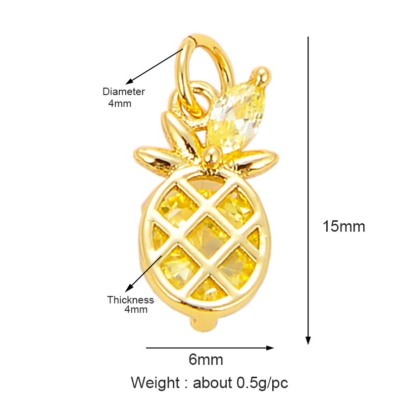 Mini Cute Colourful Zircon Cherry Strawberry Grape Fruit Charm Pendant,Sweet 18K Gold Plated Brass Necklace for Jewelry Findings