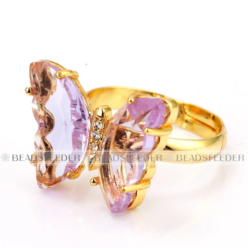 Butterfly Finger Ring Mariposa Fashion Romantic Sweet Colorful Transparent Crystal Women's Adjustable Ring Girl Party Jewelry