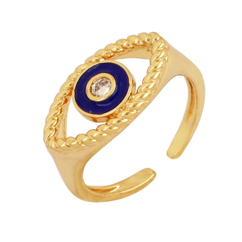 Trendy Mashup Style Punk Eye Colorful Finger Ring,18K Gold Plated Zircon Open Adjustable Rings Charm Jewelry Findings Supply P30