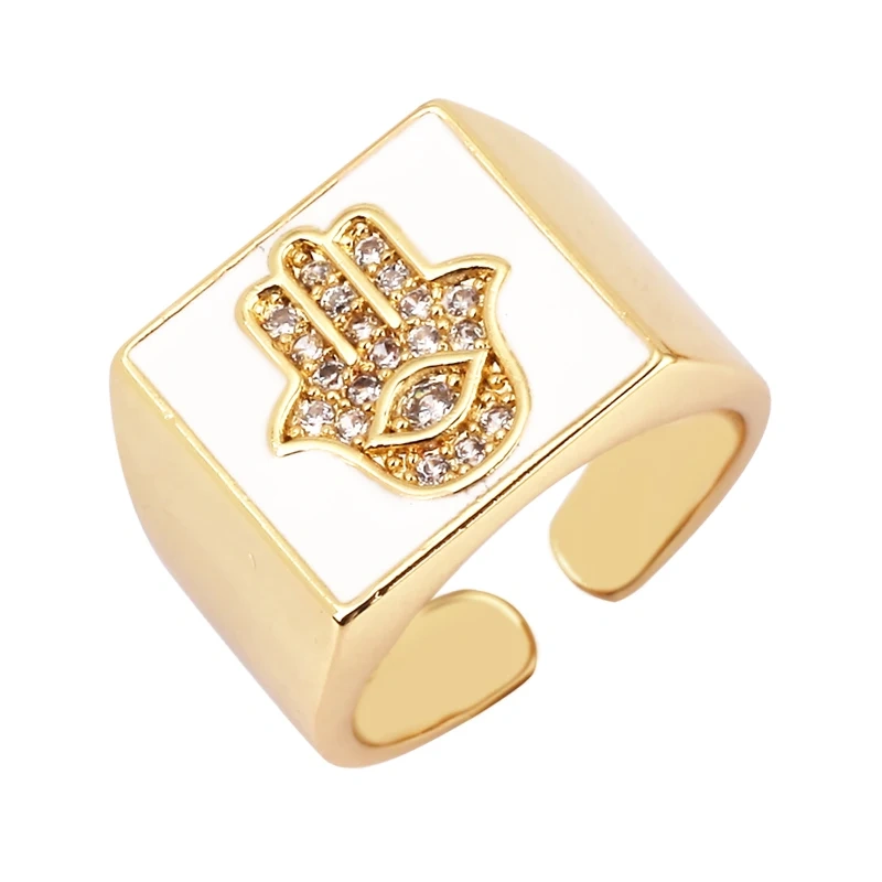 Trendy Colourful Enamel Coated Zircon Finger Ring,Eye Hand Heart Star Pattern Gold Plated Rings Jewelry Findings Supplies P32