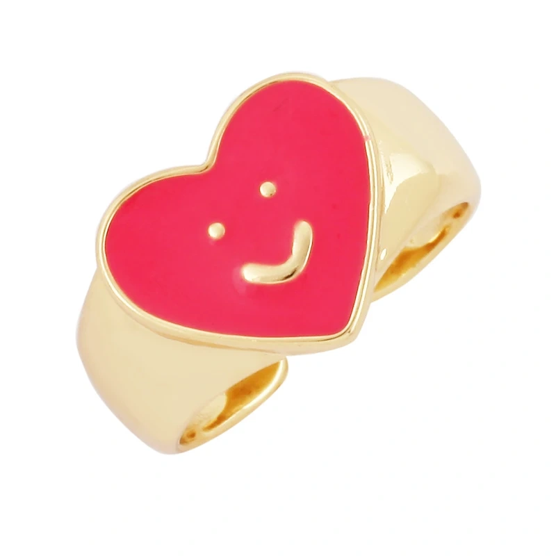 Love Heart Shape 18K Gold Plated Finger Ring,Colourful Enamel Coated Zircon Open Adjustable Rings Jewelry Findings Supplies P34