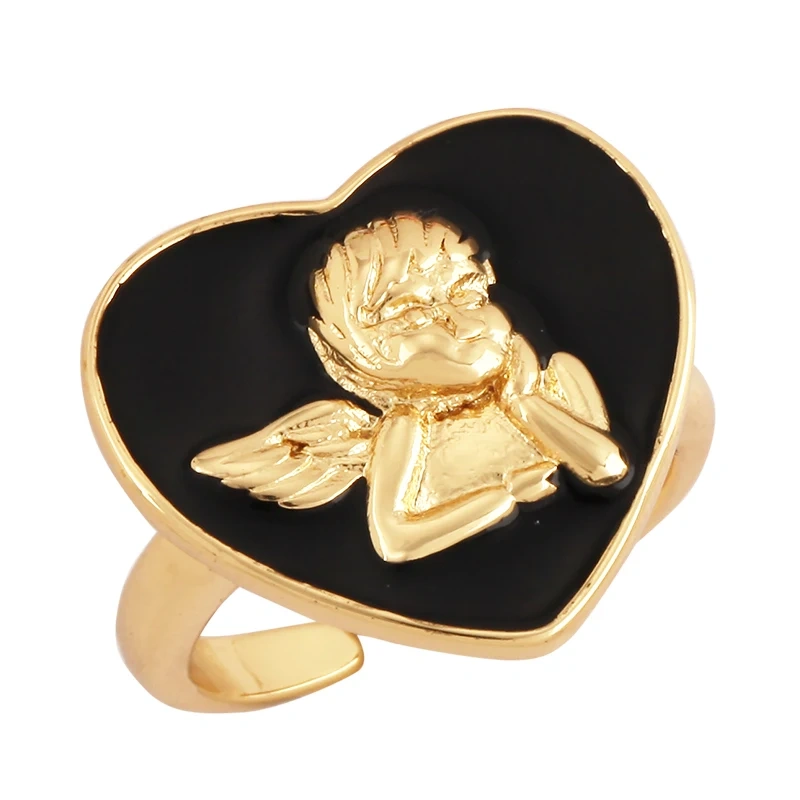 Fashion Romantic Sweet Flower  Happy Face Angel Finger Ring,18K Gold Plated Zircon Open Adjustable Rings Jewelry Findings P17