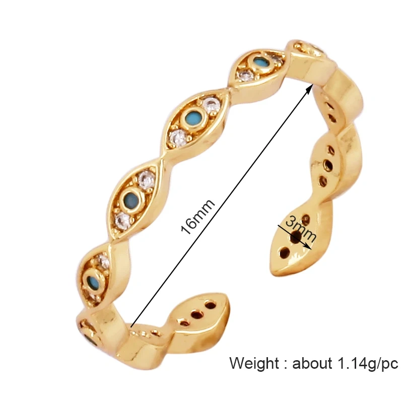 New Colorful Enamel Coated Zircon Finger Ring,Unique Eye Brass 18K Gold Plated Open Adjustable Rings Jewelry Findings Supply P34