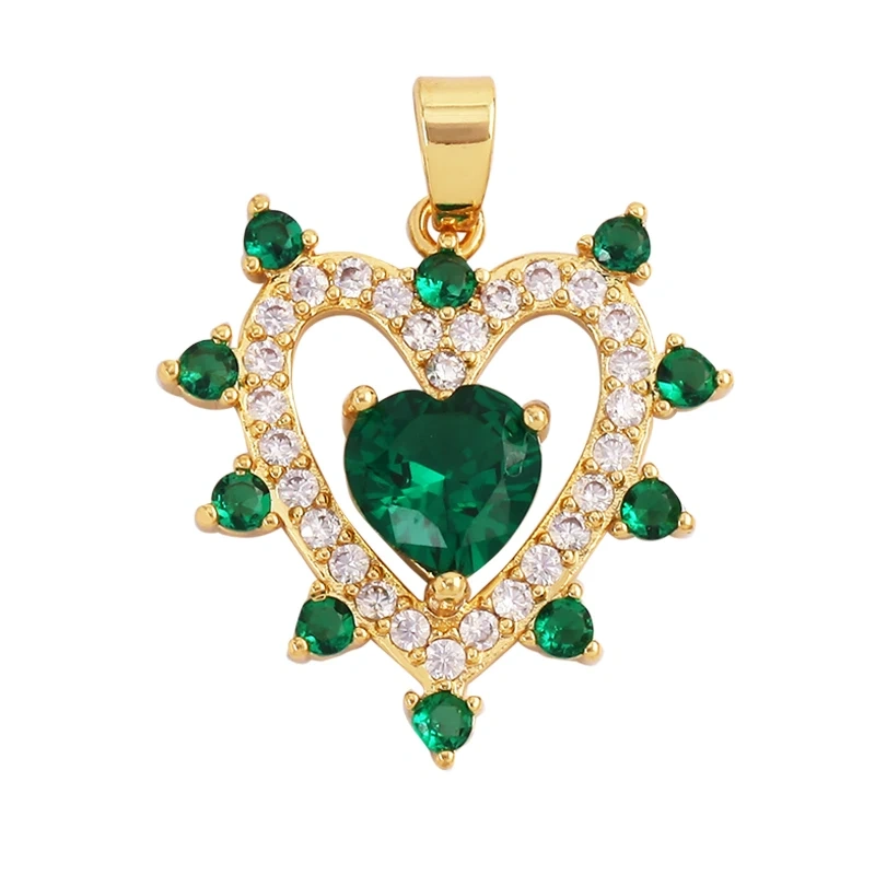 Trendy Colourful Zircon Love Heart Charm Pendant,18K Gold Plated Necklace Bracelet DIY Handmade Jewelry Making Supplies K57