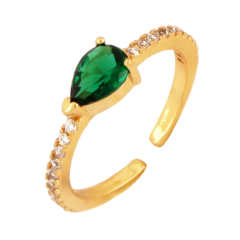 Love Heart Water Drop Brass 18K Gold Plated Finger Ring,Fashion Colorful Zircon Open Adjustable Rings Charm Jewelry Findings P03