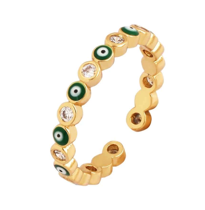 New Colorful Enamel Coated Zircon Finger Ring,Unique Eye Brass 18K Gold Plated Open Adjustable Rings Jewelry Findings Supply P34