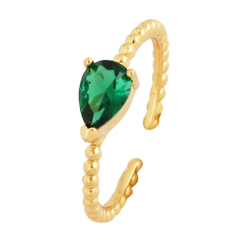 Love Heart Water Drop Brass 18K Gold Plated Finger Ring,Fashion Colorful Zircon Open Adjustable Rings Charm Jewelry Findings P03
