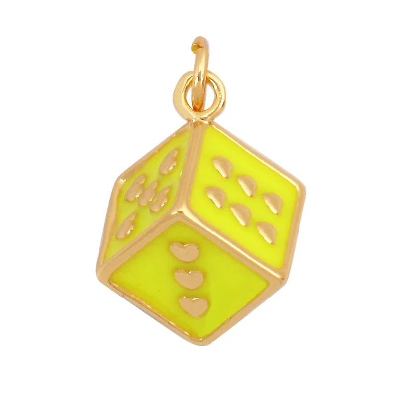Trendy Colourful Enamel Love Heart Dice Charm Pendant,18K Gold Plated Necklace Bracelet for Jewelry Findings Daily Supplies K34