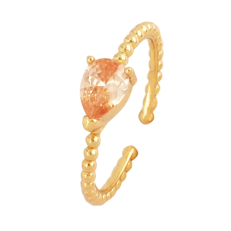 Love Heart Water Drop Brass 18K Gold Plated Finger Ring,Fashion Colorful Zircon Open Adjustable Rings Charm Jewelry Findings P03