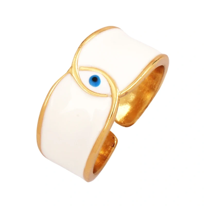 New Colorful Enamel Coated Zircon Finger Ring,Unique Eye Brass 18K Gold Plated Open Adjustable Rings Jewelry Findings Supply P34