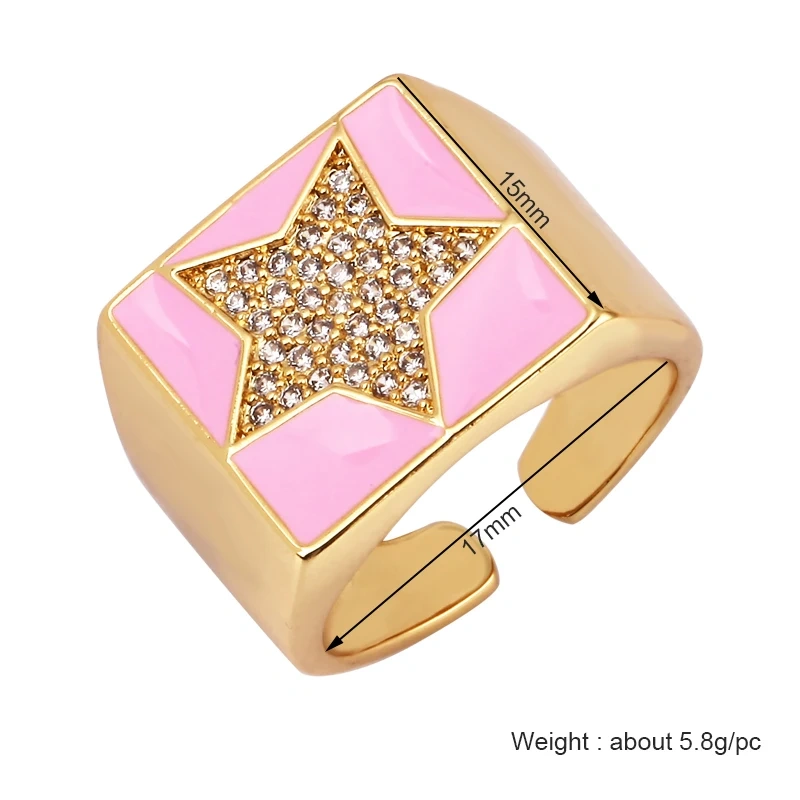 Trendy Colourful Enamel Coated Zircon Finger Ring,Eye Hand Heart Star Pattern Gold Plated Rings Jewelry Findings Supplies P32