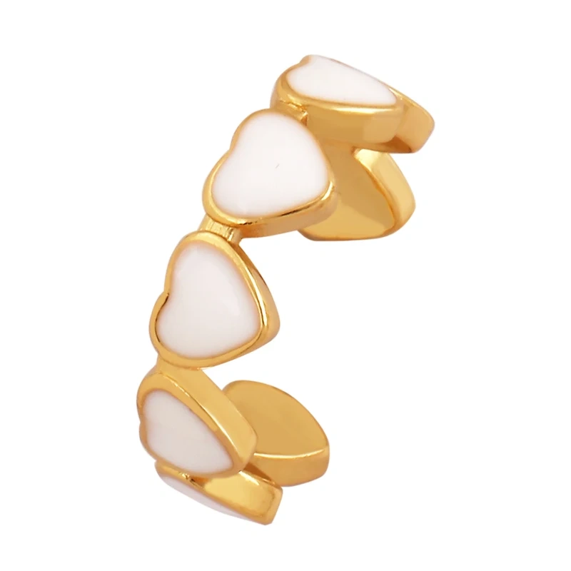 Love Heart Shape 18K Gold Plated Finger Ring,Colourful Enamel Coated Zircon Open Adjustable Rings Jewelry Findings Supplies P34