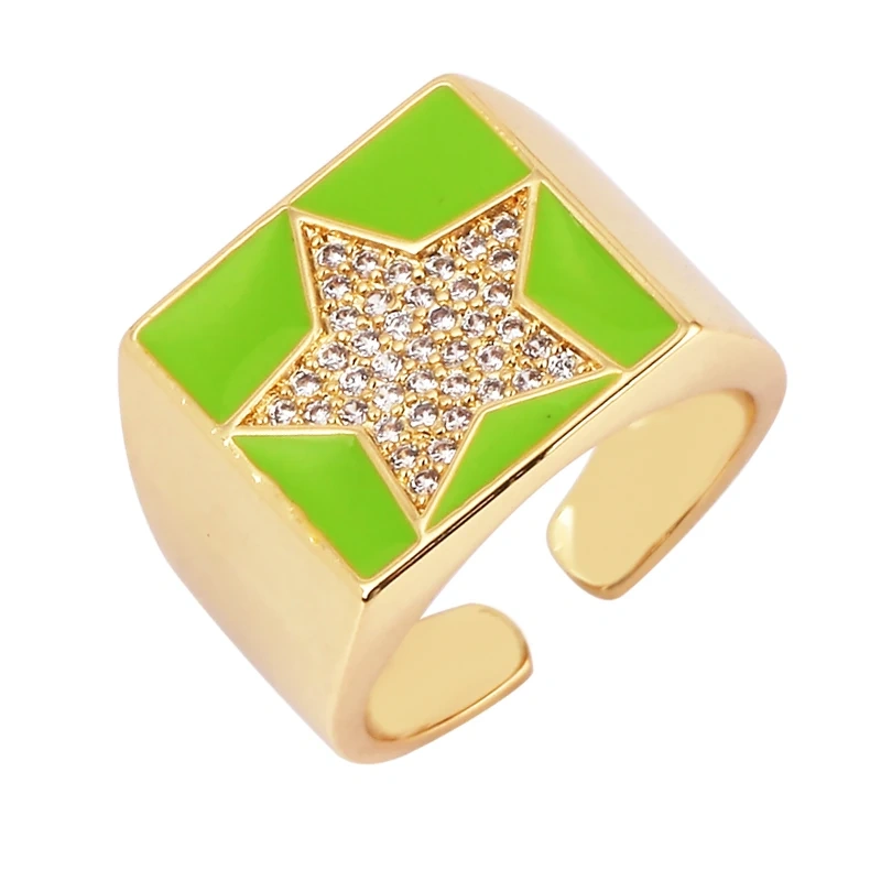 Trendy Colourful Enamel Coated Zircon Finger Ring,Eye Hand Heart Star Pattern Gold Plated Rings Jewelry Findings Supplies P32