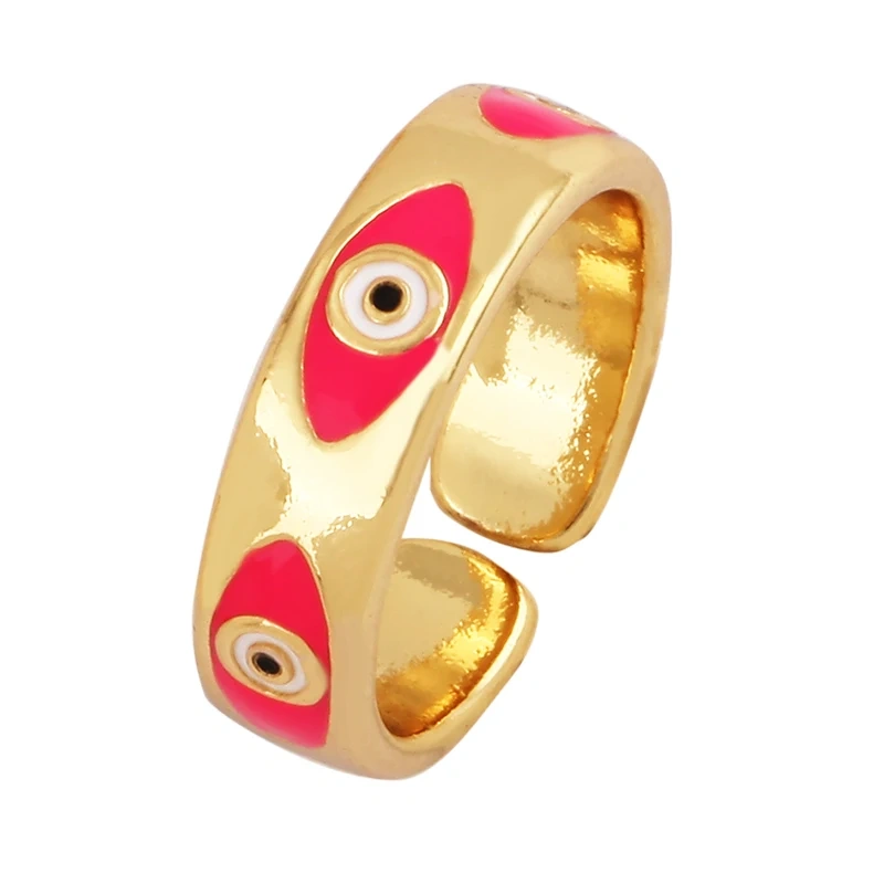 New Colorful Enamel Coated Zircon Finger Ring,Unique Eye Brass 18K Gold Plated Open Adjustable Rings Jewelry Findings Supply P34