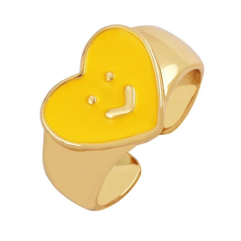 Love Heart Shape 18K Gold Plated Finger Ring,Colourful Enamel Coated Zircon Open Adjustable Rings Jewelry Findings Supplies P34