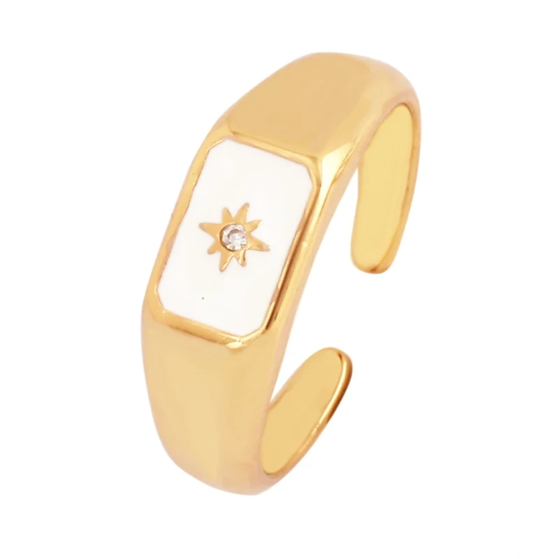 Trendy Star Moon 18K Gold Plated Finger Ring,Colourful Enamel Coated Zircon Open Adjustable Rings Jewelry Findings Supplies P34