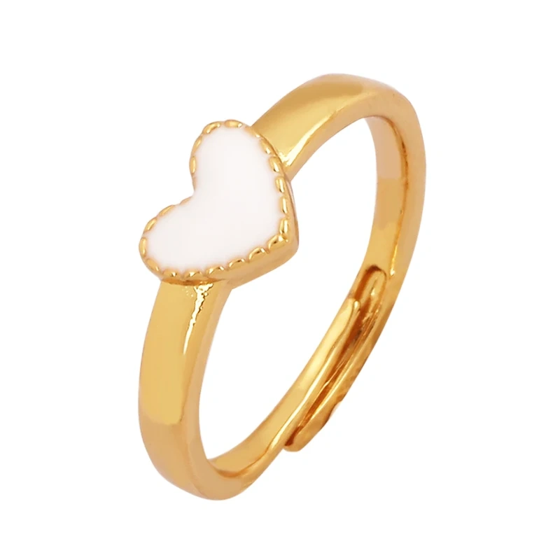 Love Heart Shape 18K Gold Plated Finger Ring,Colourful Enamel Coated Zircon Open Adjustable Rings Jewelry Findings Supplies P34