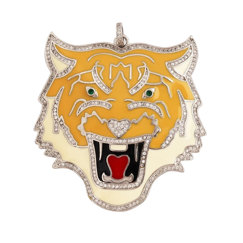 Swallow Tiger Leopard 3D Buffalo Cow Bull Head Elephant Animal Charm Pendant,18K Gold Plated Zircon Necklace Jewelry Supply