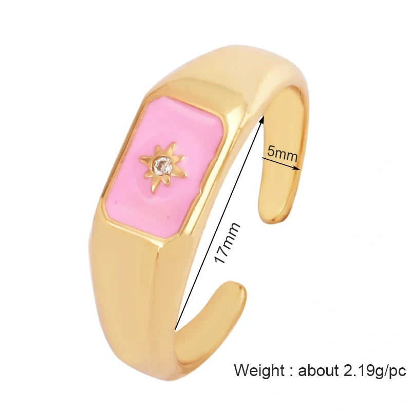 Trendy Star Moon 18K Gold Plated Finger Ring,Colourful Enamel Coated Zircon Open Adjustable Rings Jewelry Findings Supplies P34