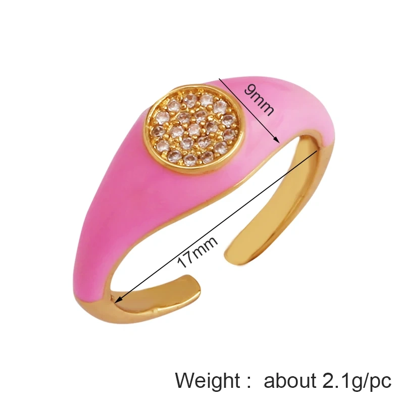 Trendy Colourful Enamel Coated Zircon Finger Ring,Simple Neon Multicolor Brass Gold Plated Rings Charm Jewelry Findings Supply