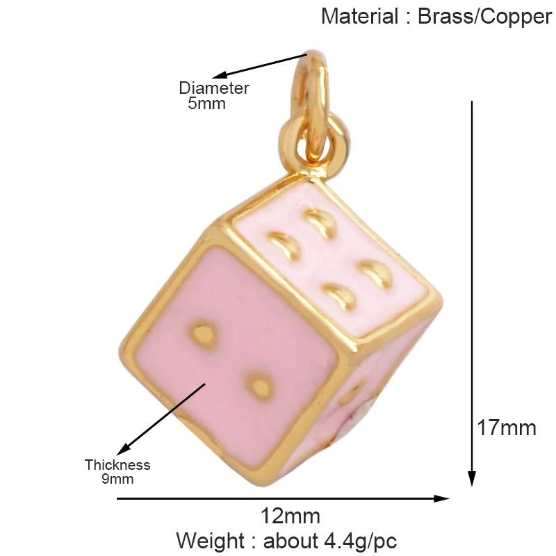 Trendy Colourful Enamel Love Heart Dice Charm Pendant,18K Gold Plated Necklace Bracelet for Jewelry Findings Daily Supplies K34