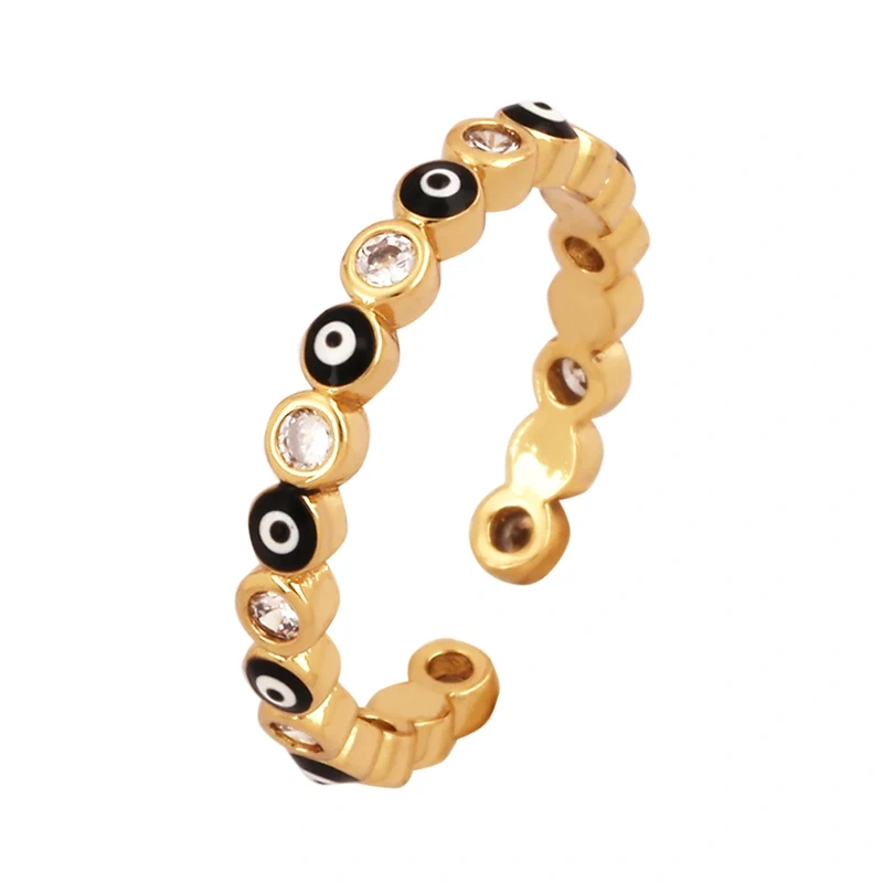 New Colorful Enamel Coated Zircon Finger Ring,Unique Eye Brass 18K Gold Plated Open Adjustable Rings Jewelry Findings Supply P34