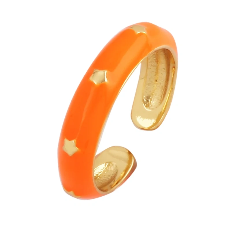 Trendy Star Moon 18K Gold Plated Finger Ring,Colourful Enamel Coated Zircon Open Adjustable Rings Jewelry Findings Supplies P34