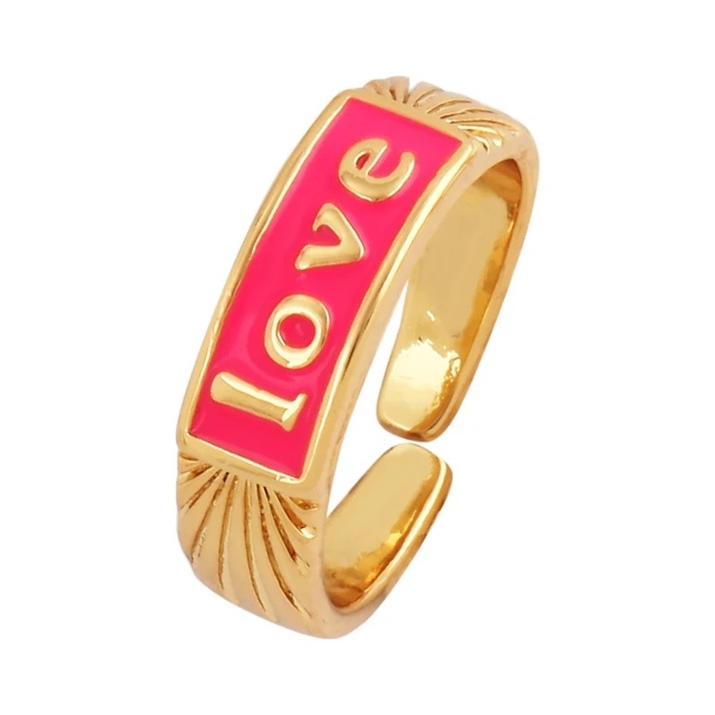 BABY LOVE HOPE DREAMER CHAOS Letter Charm Finger Ring,Colourful Enamel Coated Open Adjustable Rings Jewelry Findings Supplies