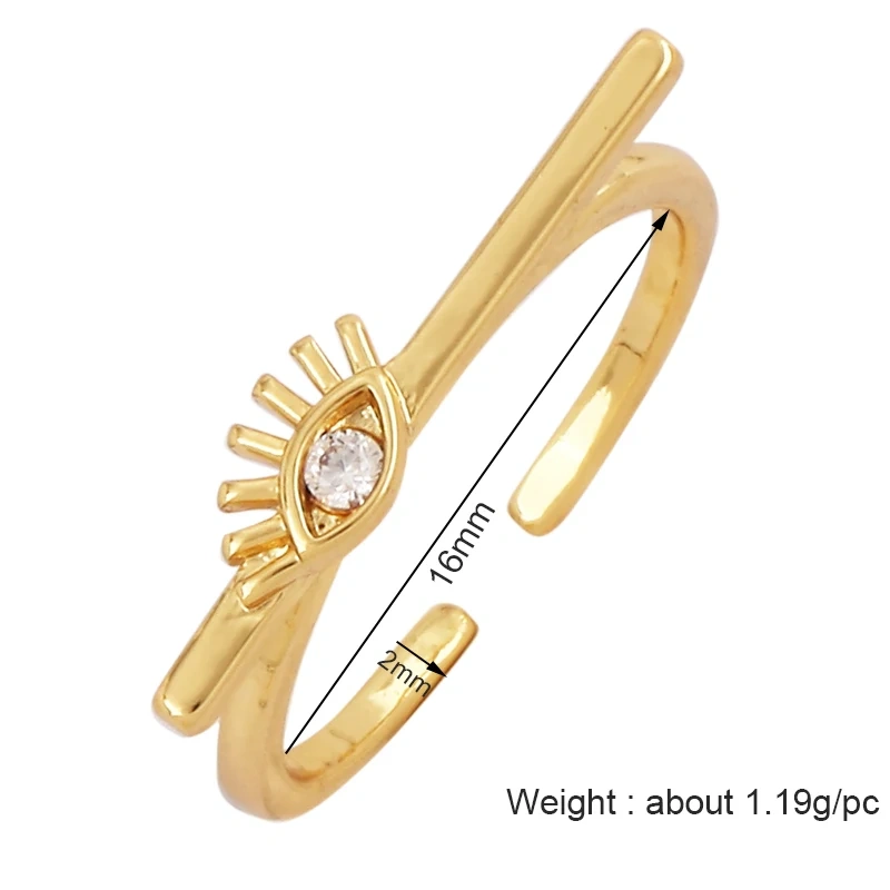 New Colorful Enamel Coated Zircon Finger Ring,Unique Eye Brass 18K Gold Plated Open Adjustable Rings Jewelry Findings Supply P34