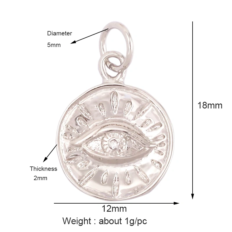 Evil Eye Charm Pendant,18K Real Gold Plated Cubic Zirconia CZ Paved Religours,Jewelry Necklace Bracelet Accessories Supplies K09