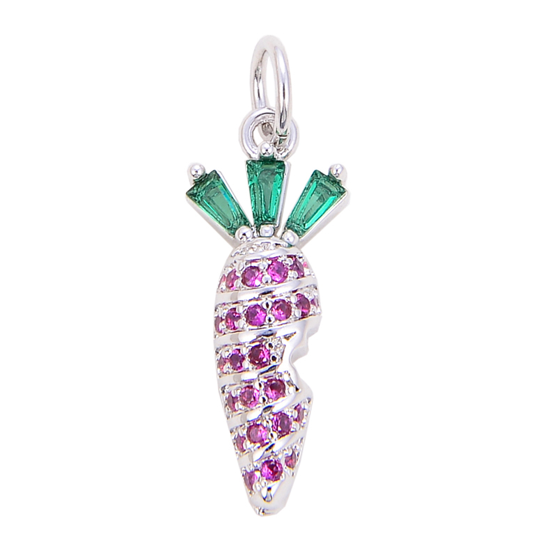 Mini Cute Colourful Zircon Cherry Strawberry Grape Fruit Charm Pendant,Sweet 18K Gold Plated Brass Necklace for Jewelry Findings