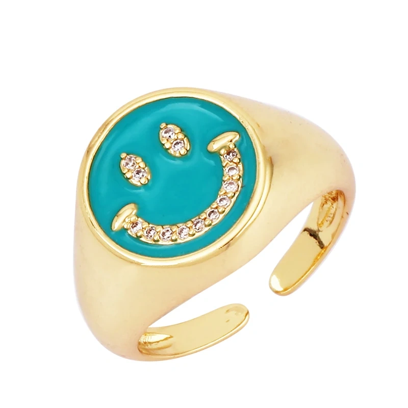 Happy Face  Enamel Finger Ring, Neon Pink Orange Blue Pendant Oil Dropped, Sweet Romantic Party Jewelry Wholesale