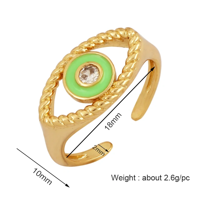 Trendy Mashup Style Punk Eye Colorful Finger Ring,18K Gold Plated Zircon Open Adjustable Rings Charm Jewelry Findings Supply P30