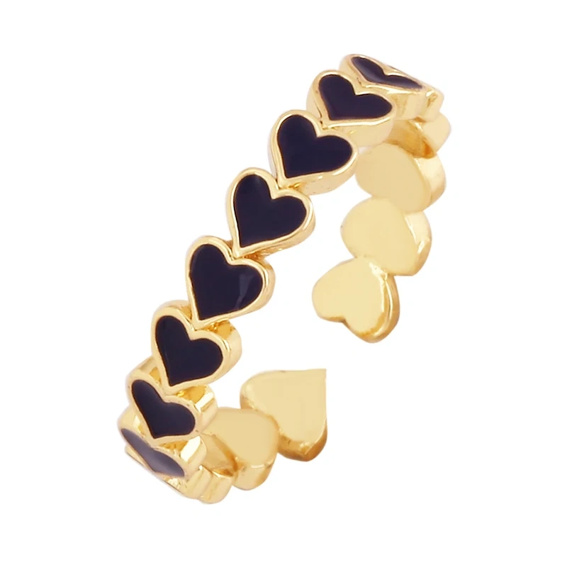 Love Heart Shape 18K Gold Plated Finger Ring,Colourful Enamel Coated Zircon Open Adjustable Rings Jewelry Findings Supplies P34