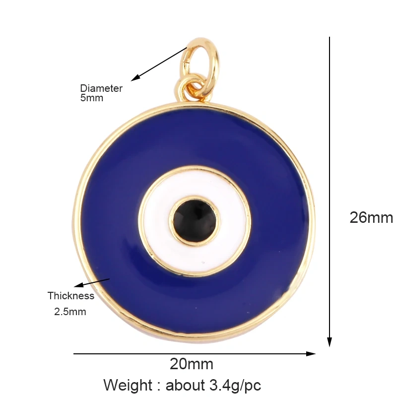 Evil Eye Charm Pendant,18K Real Gold Plated Cubic Zirconia CZ Paved Religours,Jewelry Necklace Bracelet Accessories Supplies K09
