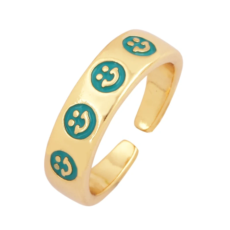 Fashion Romantic Sweet Flower  Happy Face Angel Finger Ring,18K Gold Plated Zircon Open Adjustable Rings Jewelry Findings P17