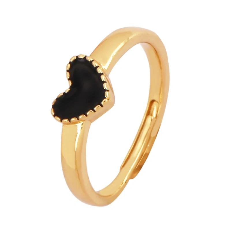 Love Heart Shape 18K Gold Plated Finger Ring,Colourful Enamel Coated Zircon Open Adjustable Rings Jewelry Findings Supplies P34