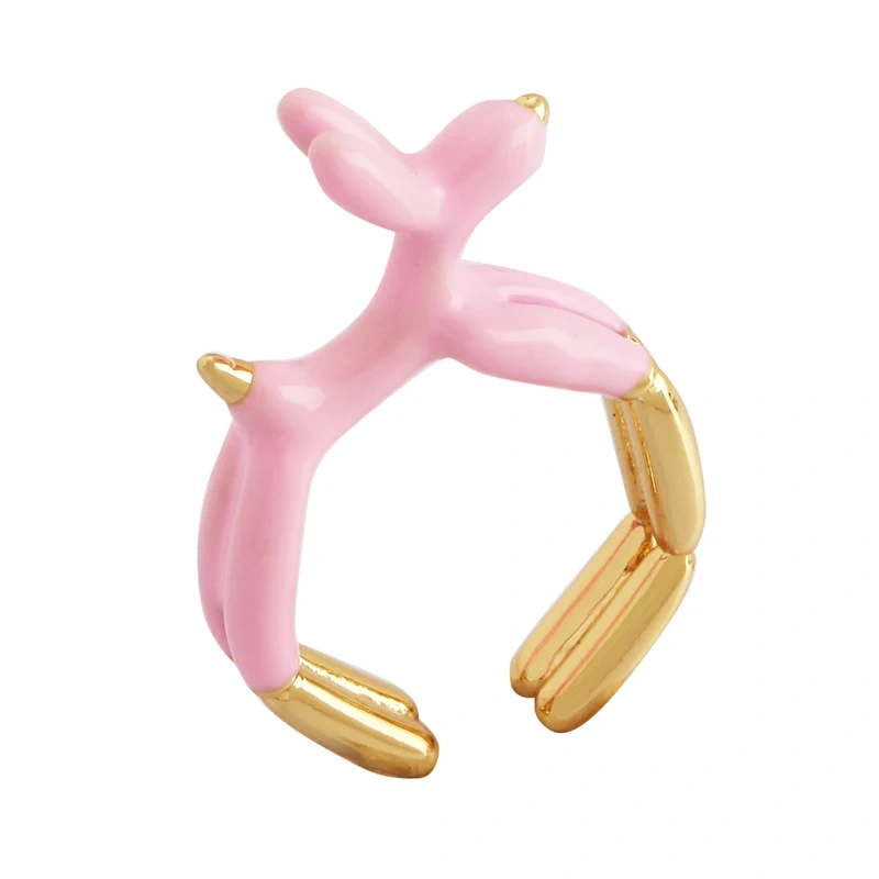 Ballon Dog Pet Puppy Enamel Finger Ring, Neon Pink Orange Blue Pendant Oil Dropped, Sweet  Party Jewelry Wholesale P03