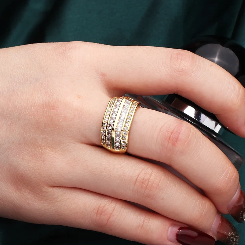 Luxurious Full Pave CZ Gem Style Finger Ring, Flower Butterfly Minimalist Blue Green Summer Beach Party Jewelry Wholesale P03