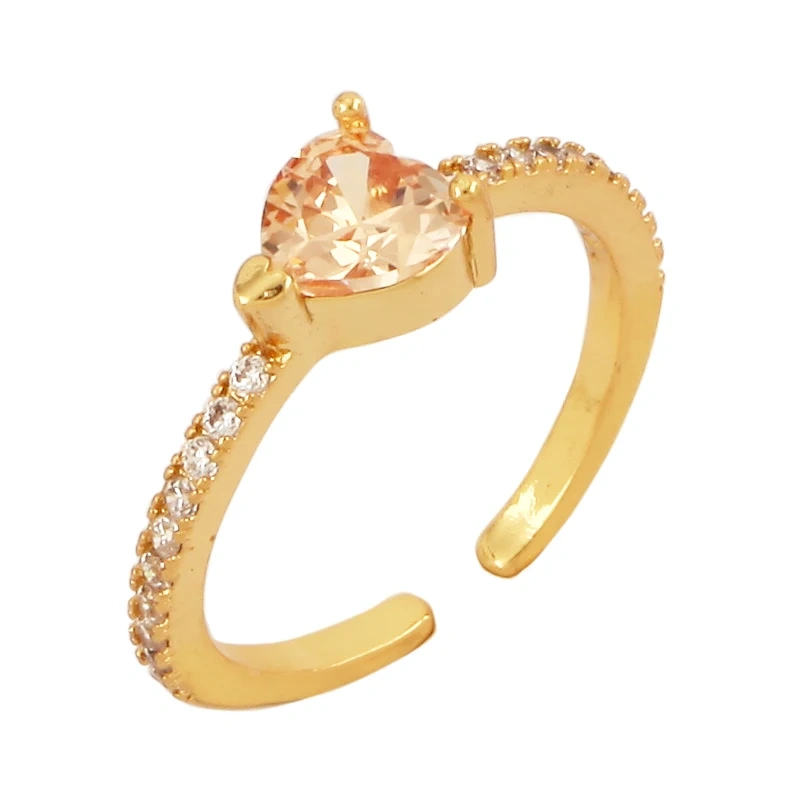 Love Heart Water Drop Brass 18K Gold Plated Finger Ring,Fashion Colorful Zircon Open Adjustable Rings Charm Jewelry Findings P03