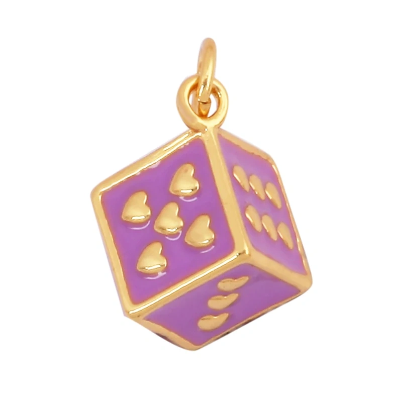 Trendy Colourful Enamel Love Heart Dice Charm Pendant,18K Gold Plated Necklace Bracelet for Jewelry Findings Daily Supplies K34