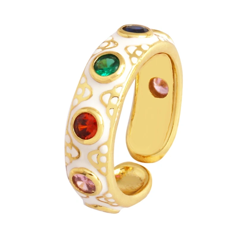 New Colorful Enamel Coated Zircon Finger Ring,Unique Eye Brass 18K Gold Plated Open Adjustable Rings Jewelry Findings Supply P34