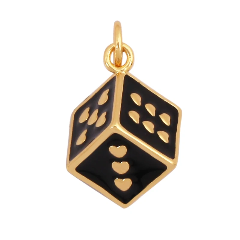 Trendy Colourful Enamel Love Heart Dice Charm Pendant,18K Gold Plated Necklace Bracelet for Jewelry Findings Daily Supplies K34