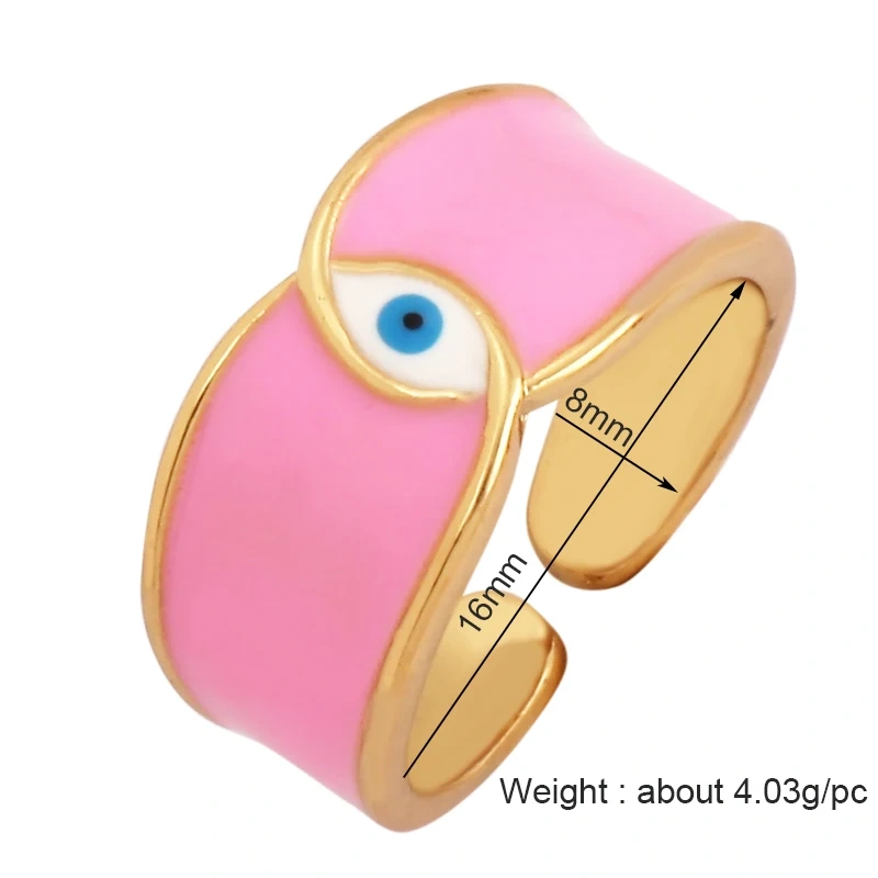 New Colorful Enamel Coated Zircon Finger Ring,Unique Eye Brass 18K Gold Plated Open Adjustable Rings Jewelry Findings Supply P34