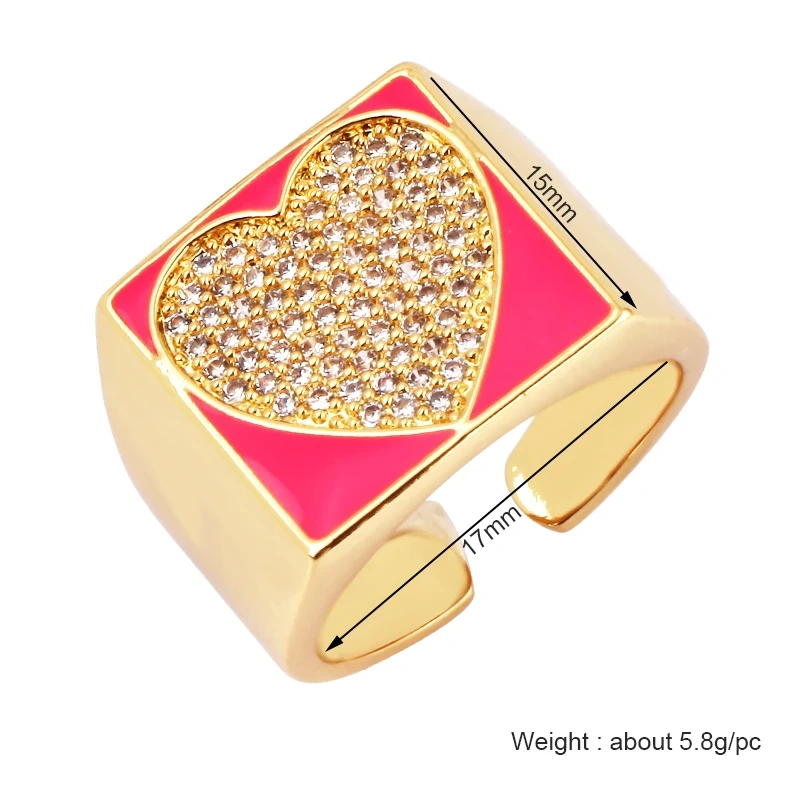 Trendy Colourful Enamel Coated Zircon Finger Ring,Eye Hand Heart Star Pattern Gold Plated Rings Jewelry Findings Supplies P32