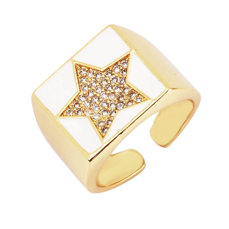 Trendy Colourful Enamel Coated Zircon Finger Ring,Eye Hand Heart Star Pattern Gold Plated Rings Jewelry Findings Supplies P32